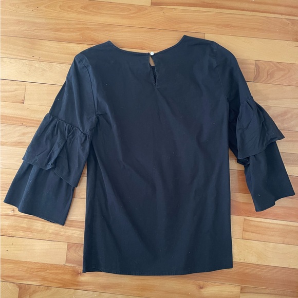 Cotton JCrew Top with Black Ruffle Sleeves - Picture 2 of 4